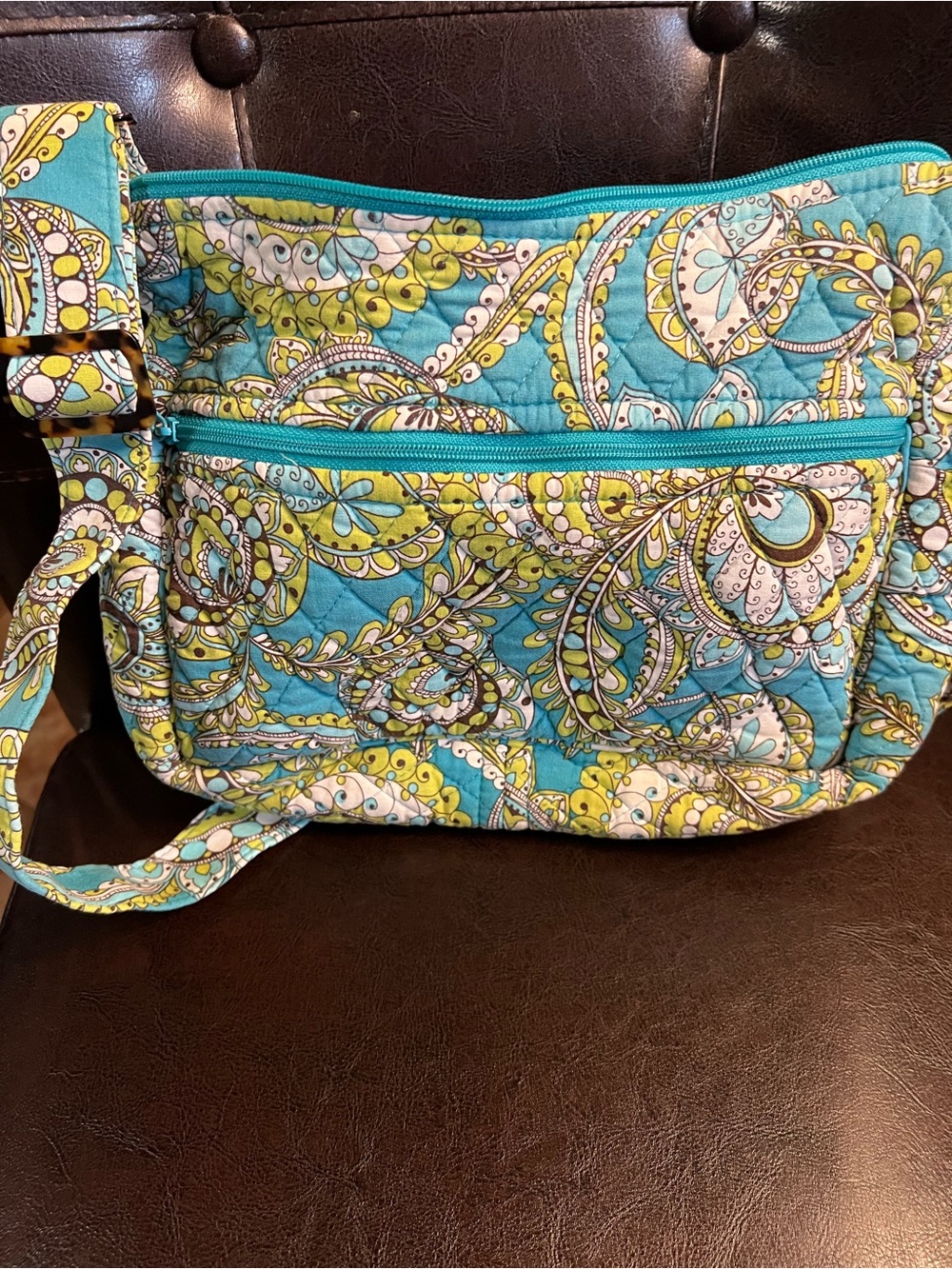 Vera Bradley Quilted Retired Peacock Crossbody Bag in Teal and Yellow - Picture 12 of 13